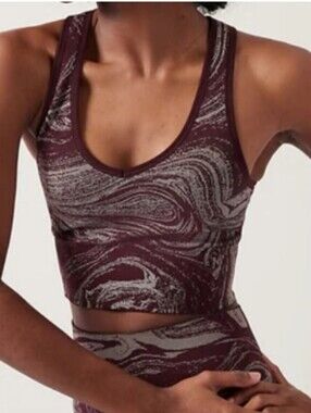 New Athleta Aurora Seamless Shine Maroon Marble V-Neck Cropped Tank Top Size XS